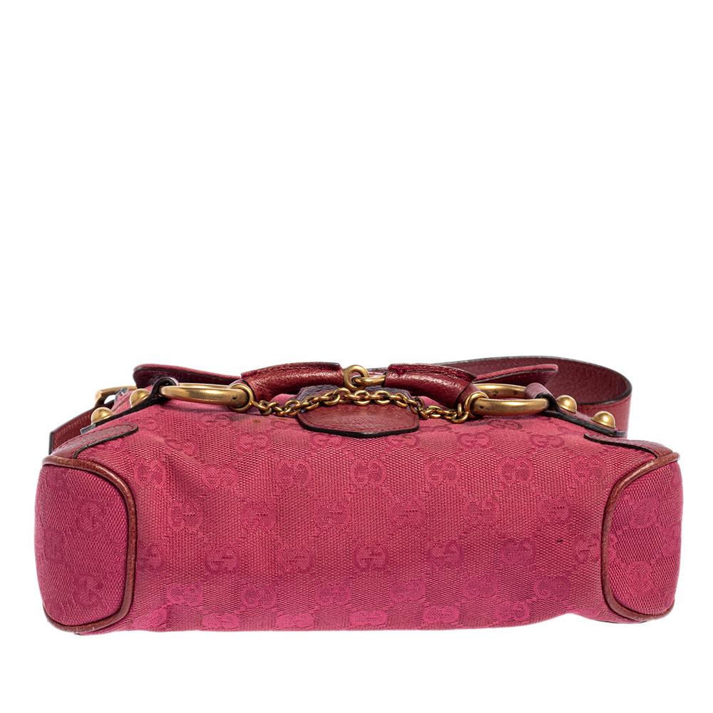Gucci Fuchsia GG Canvas and Leather Small Horsebit Satchel 1