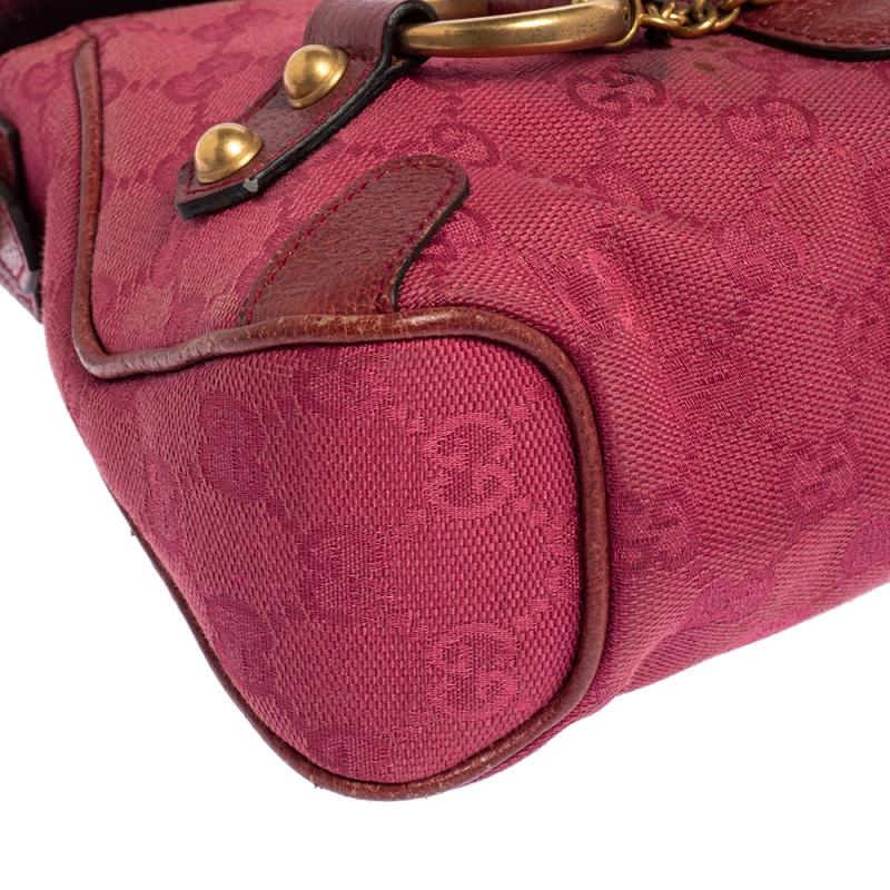Gucci Fuchsia GG Canvas and Leather Small Horsebit Satchel 2