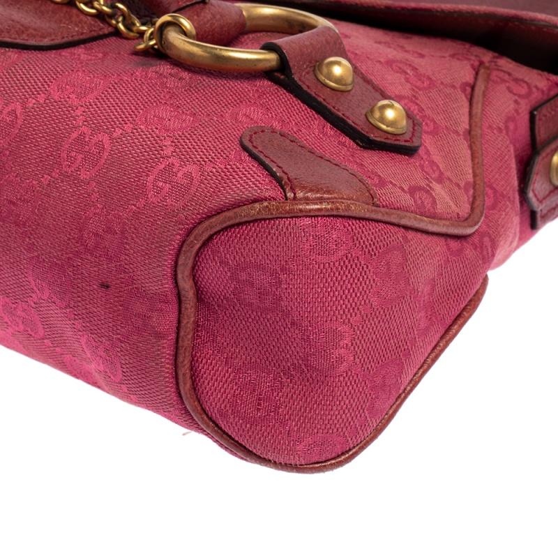 Gucci Fuchsia GG Canvas and Leather Small Horsebit Satchel 3