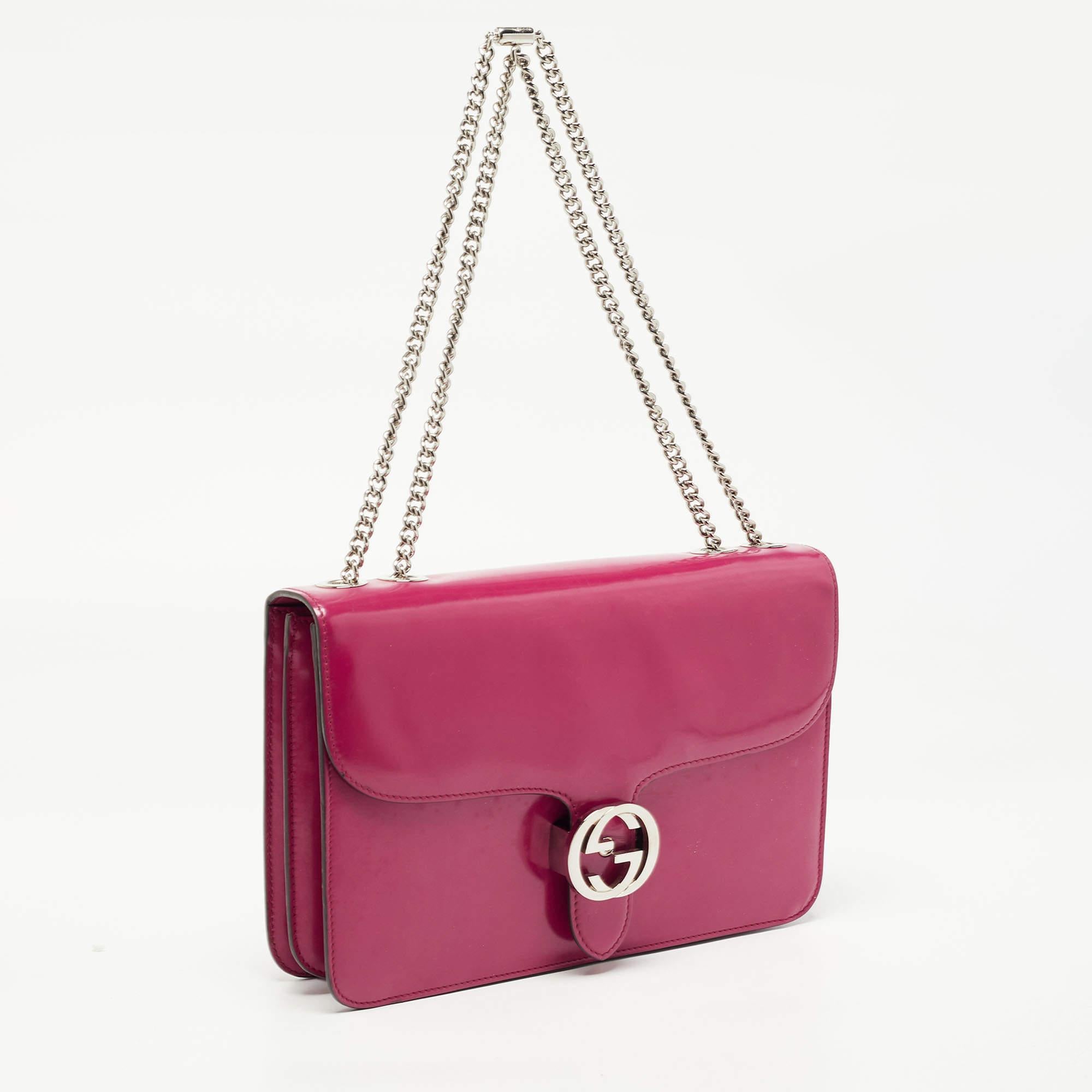 Women's Gucci Fuchsia Glossy Leather Medium Interlocking G Shoulder Bag