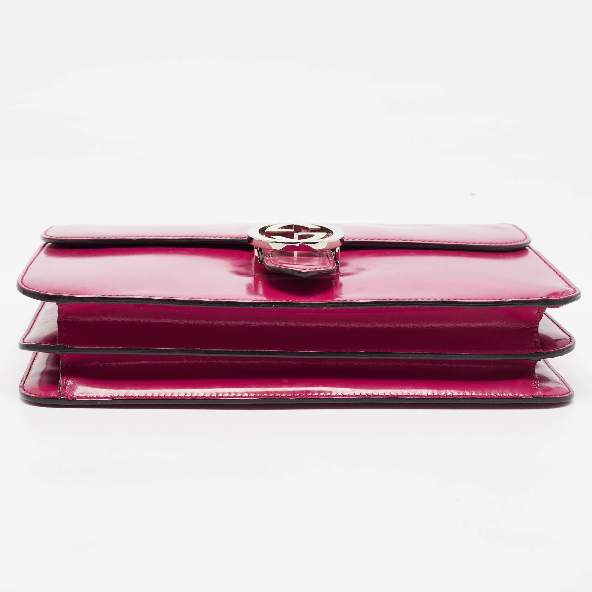 Gucci Fuchsia Glossy Leather Medium Interlocking G Shoulder Bag 1