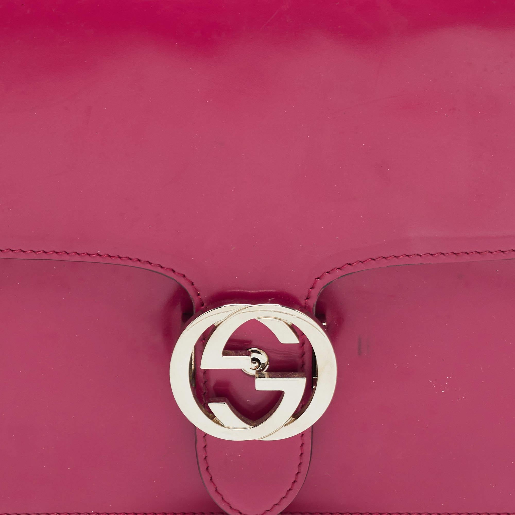 Gucci Fuchsia Glossy Leather Medium Interlocking G Shoulder Bag 2