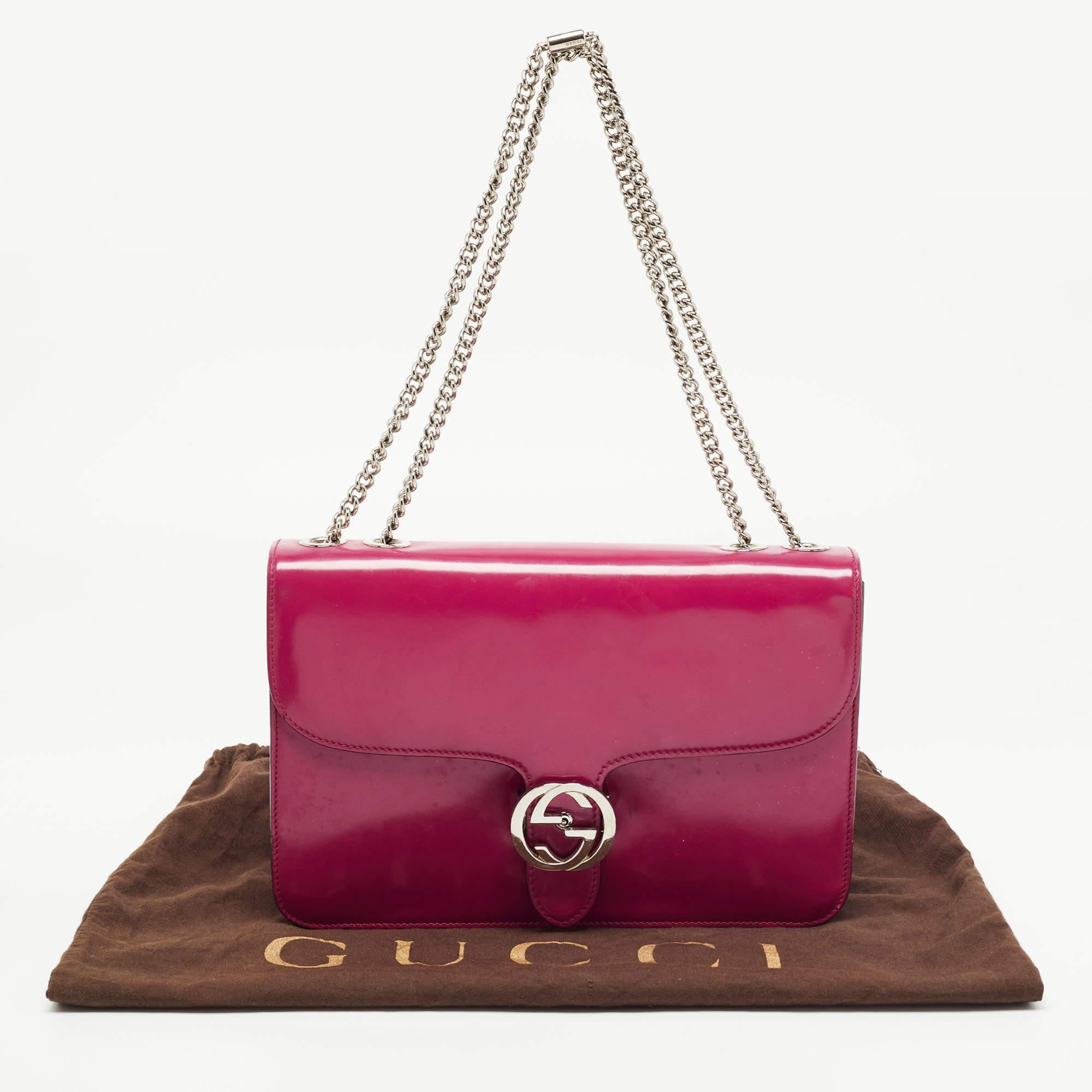 Gucci Fuchsia Glossy Leather Medium Interlocking G Shoulder Bag 3