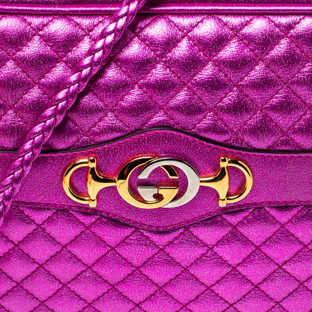 Purple Gucci Fuchsia Laminated Quilted Leather Trapuntata Crossbody Bag