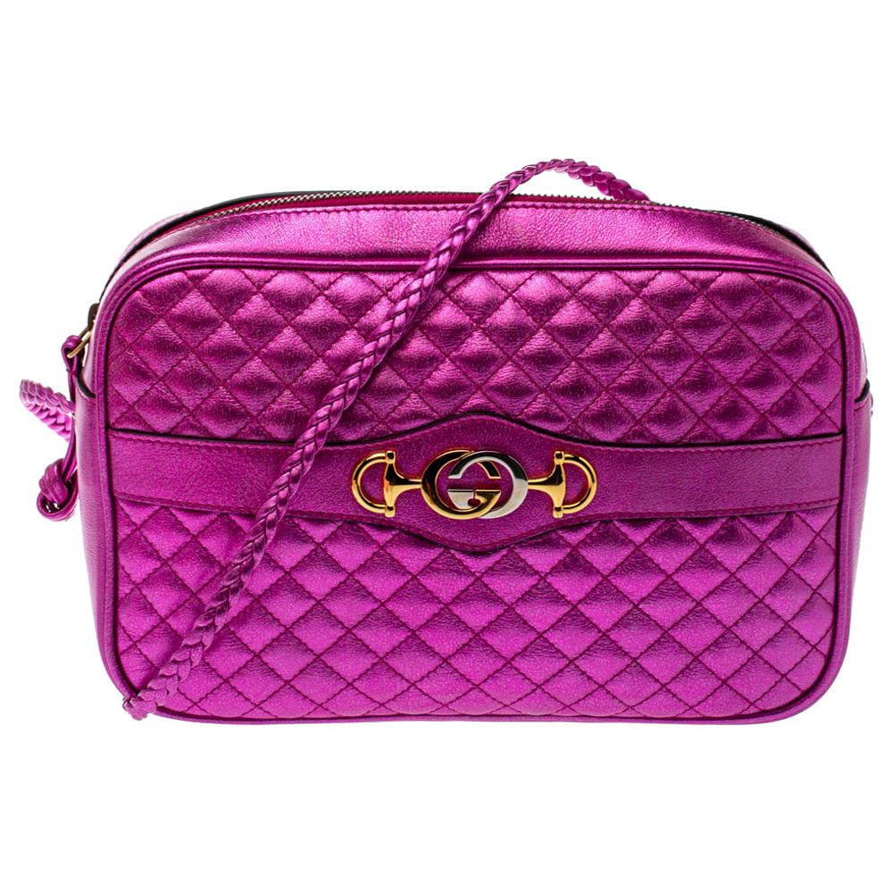 Gucci Fuchsia Laminated Quilted Leather Trapuntata Crossbody Bag