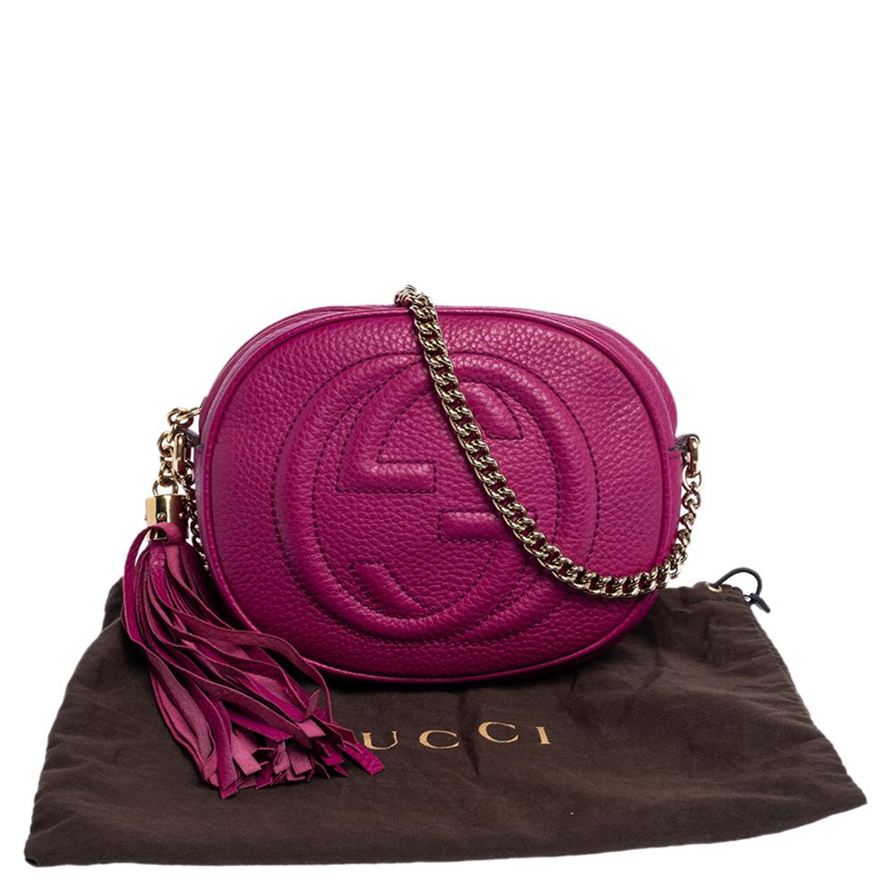 Gucci Fuchsia Leder Mini Soho Disco Kette Crossbody Tasche 7