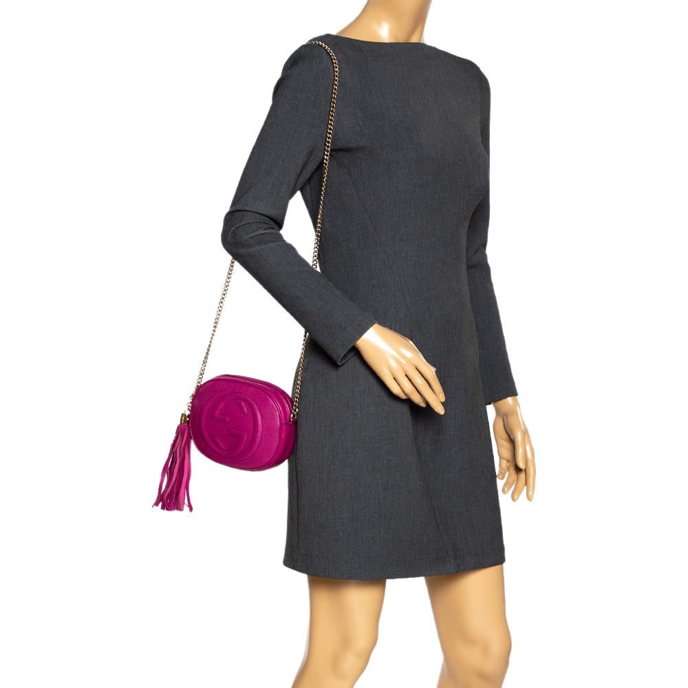 Gucci Fuchsia Leder Mini Soho Disco Kette Crossbody Tasche (Violett)