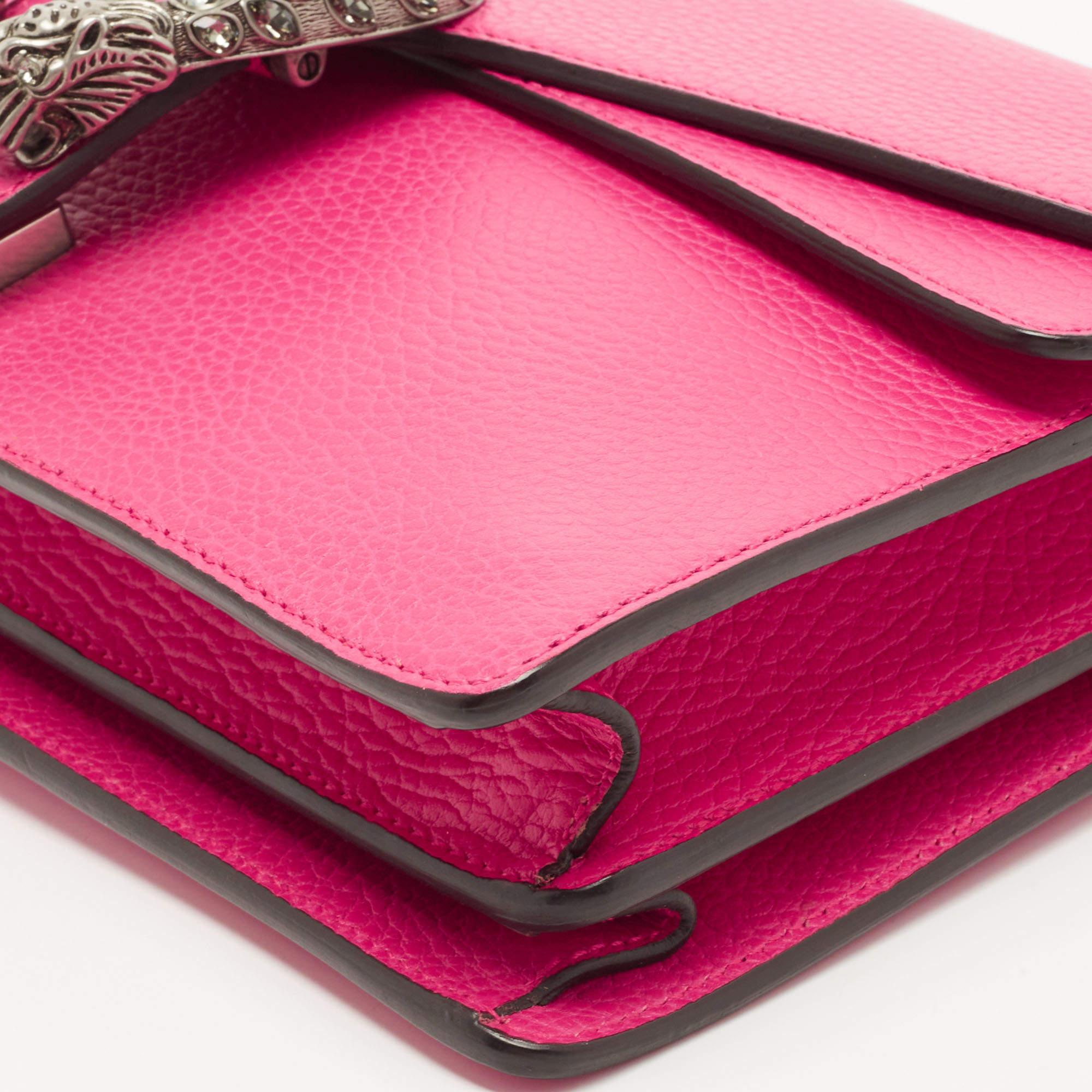 Gucci Fuchsia Leather Small Dionysus Crystals Shoulder Bag 11