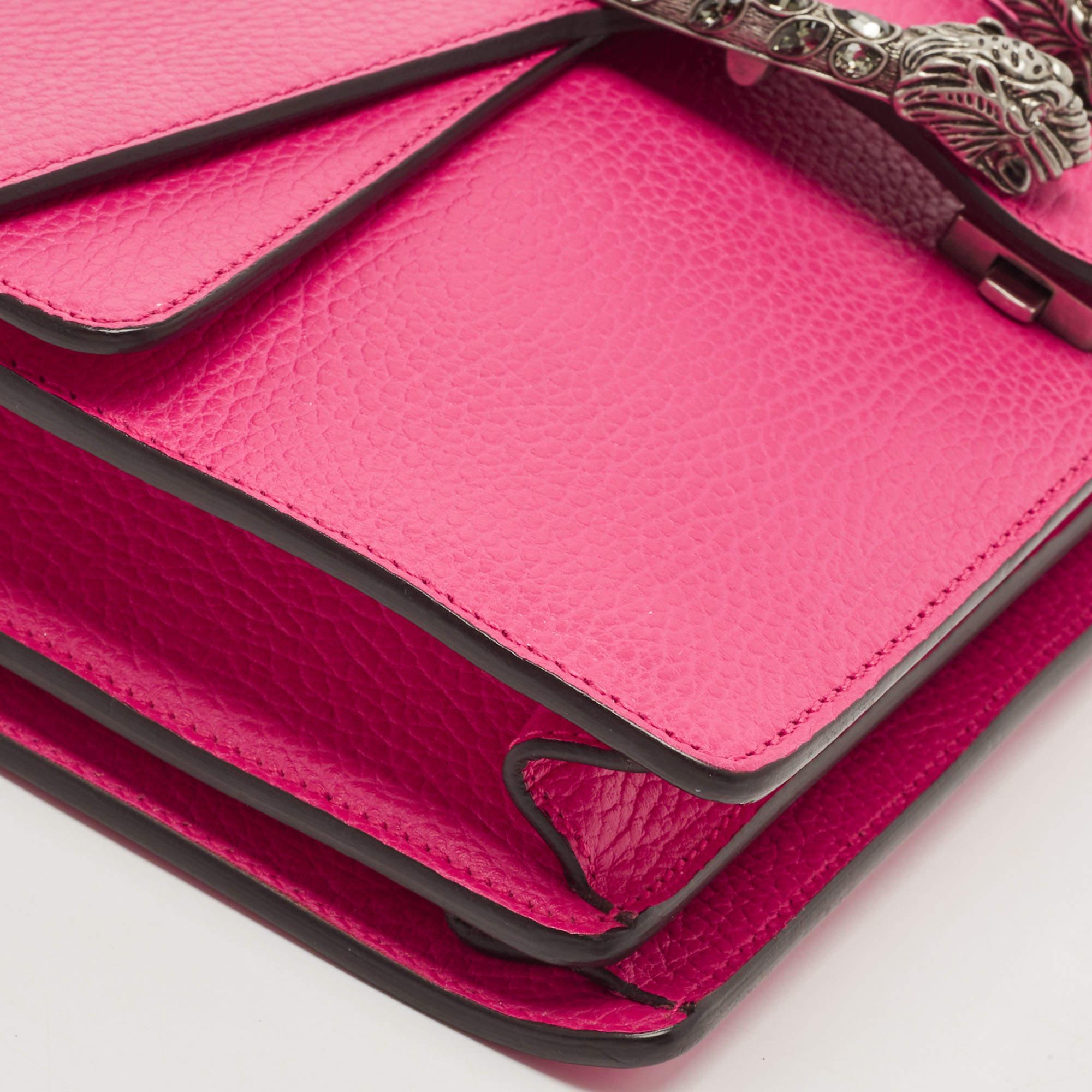 Gucci Fuchsia Leather Small Dionysus Crystals Shoulder Bag 12