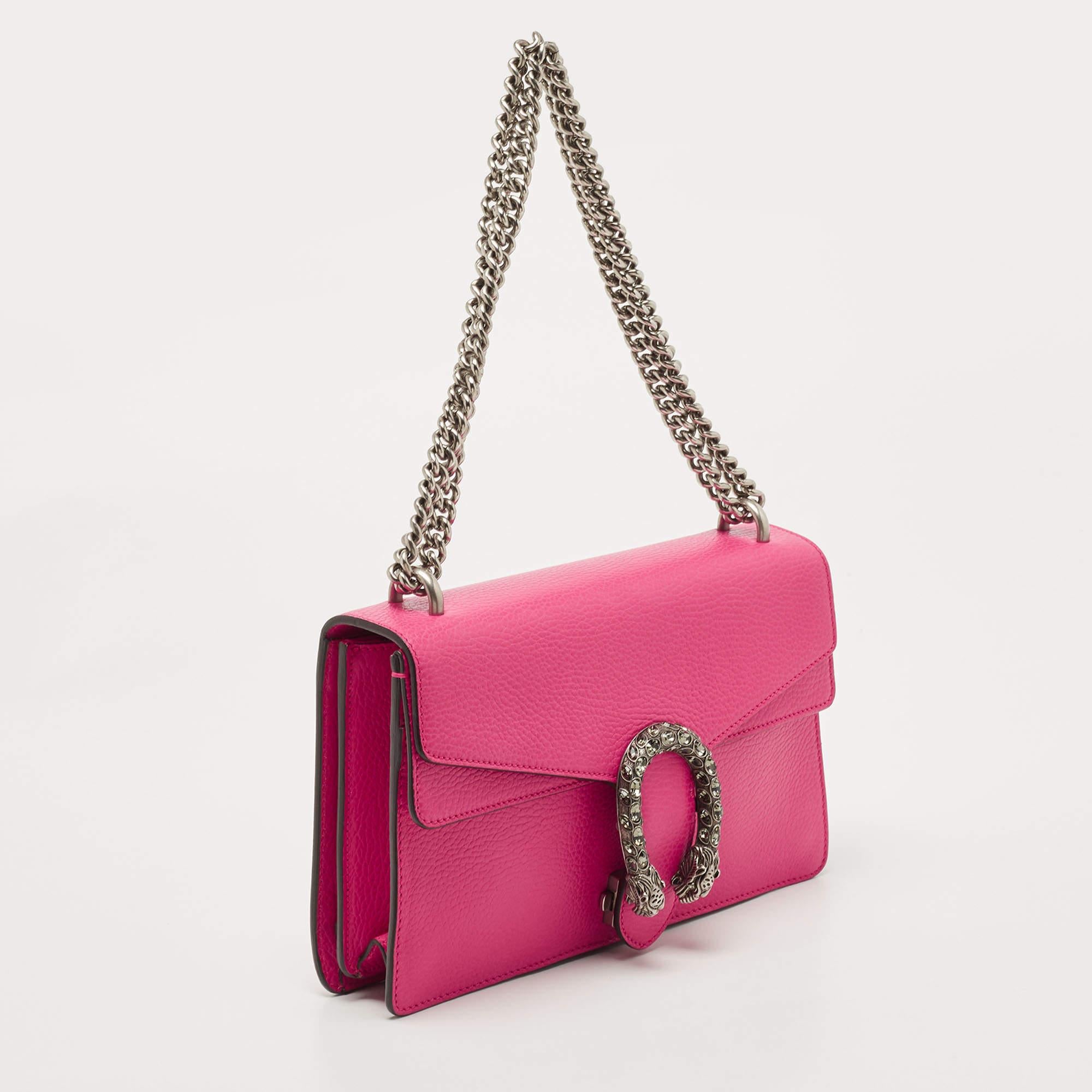 Women's Gucci Fuchsia Leather Small Dionysus Crystals Shoulder Bag