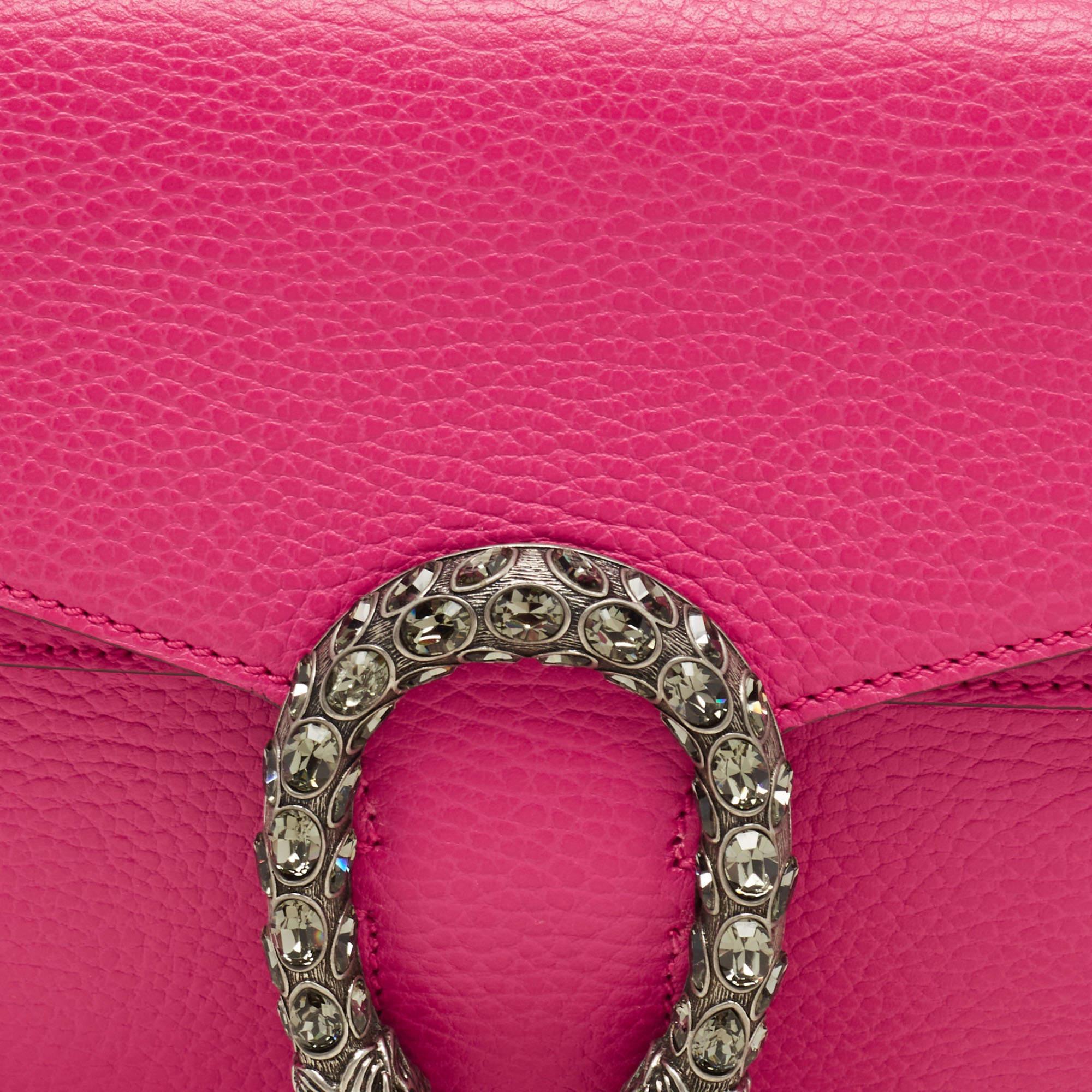 Gucci Fuchsia Leather Small Dionysus Crystals Shoulder Bag 2