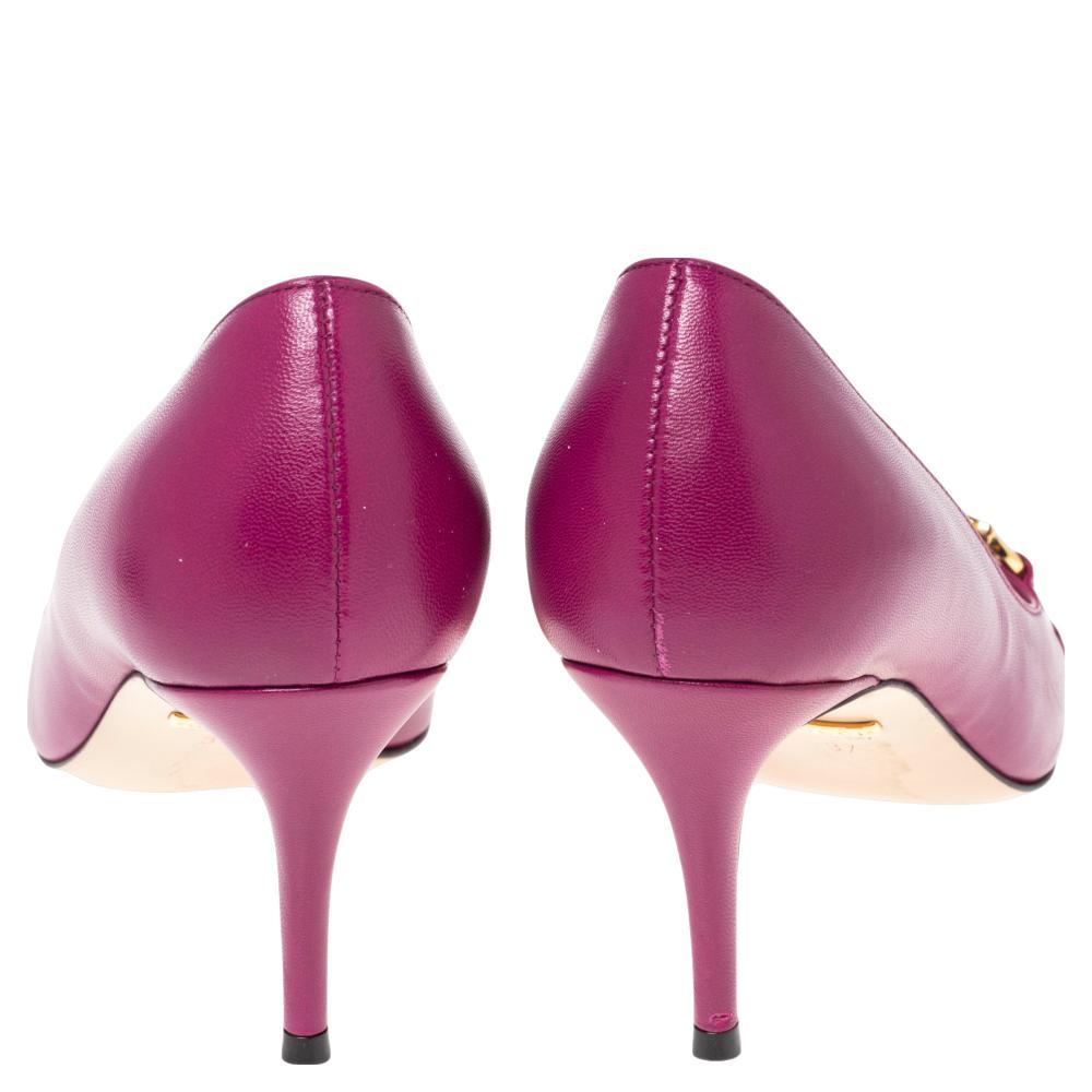 Gucci Fuchsia Leather Zumi Pumps Size 37 In Good Condition In Dubai, Al Qouz 2