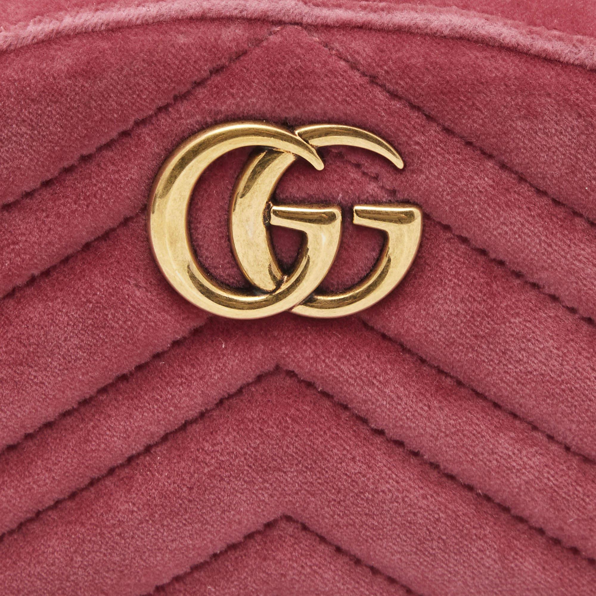 Gucci Fuchsia Matelassé Velvet GG Marmont Belt Bag 8