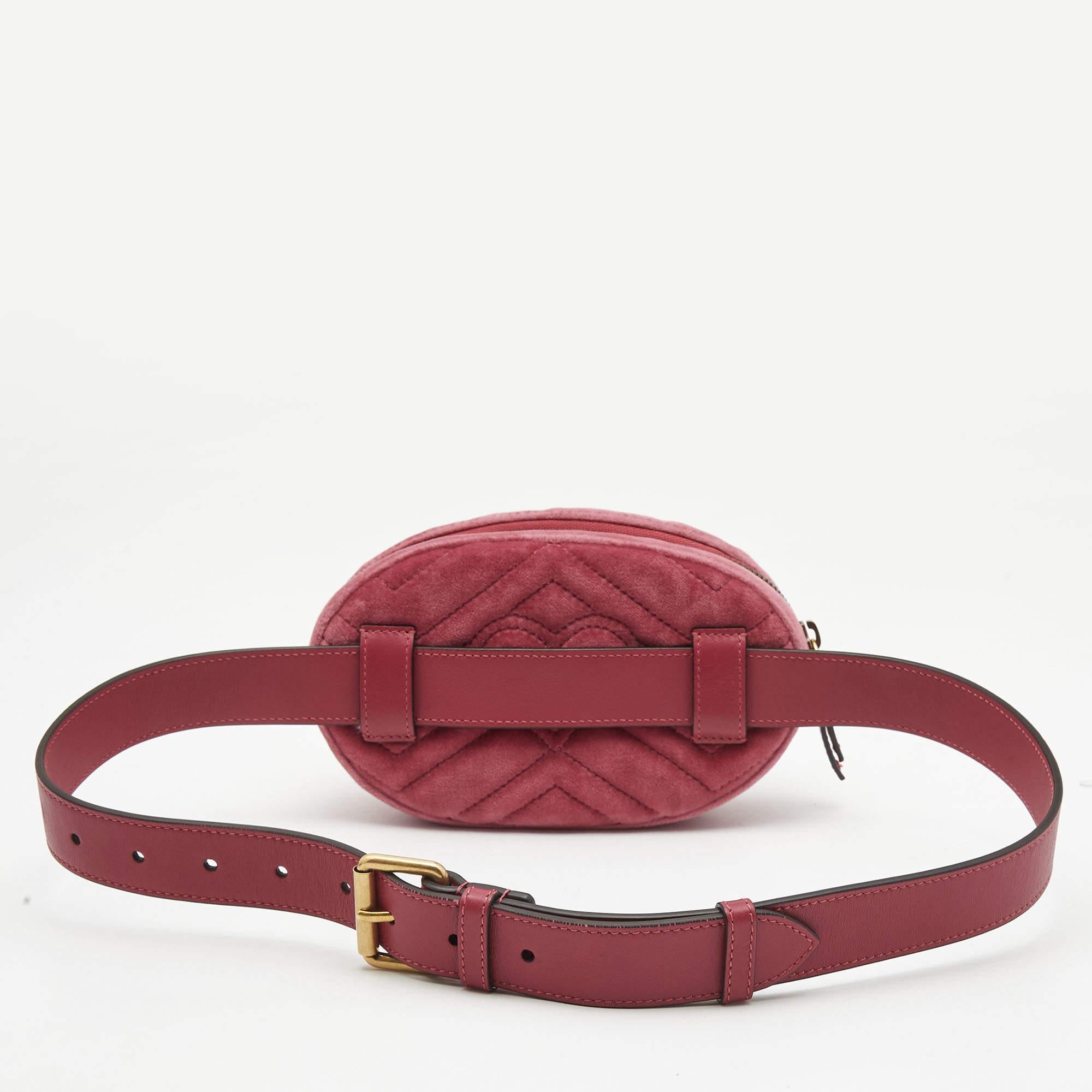 Women's Gucci Fuchsia Matelassé Velvet GG Marmont Belt Bag
