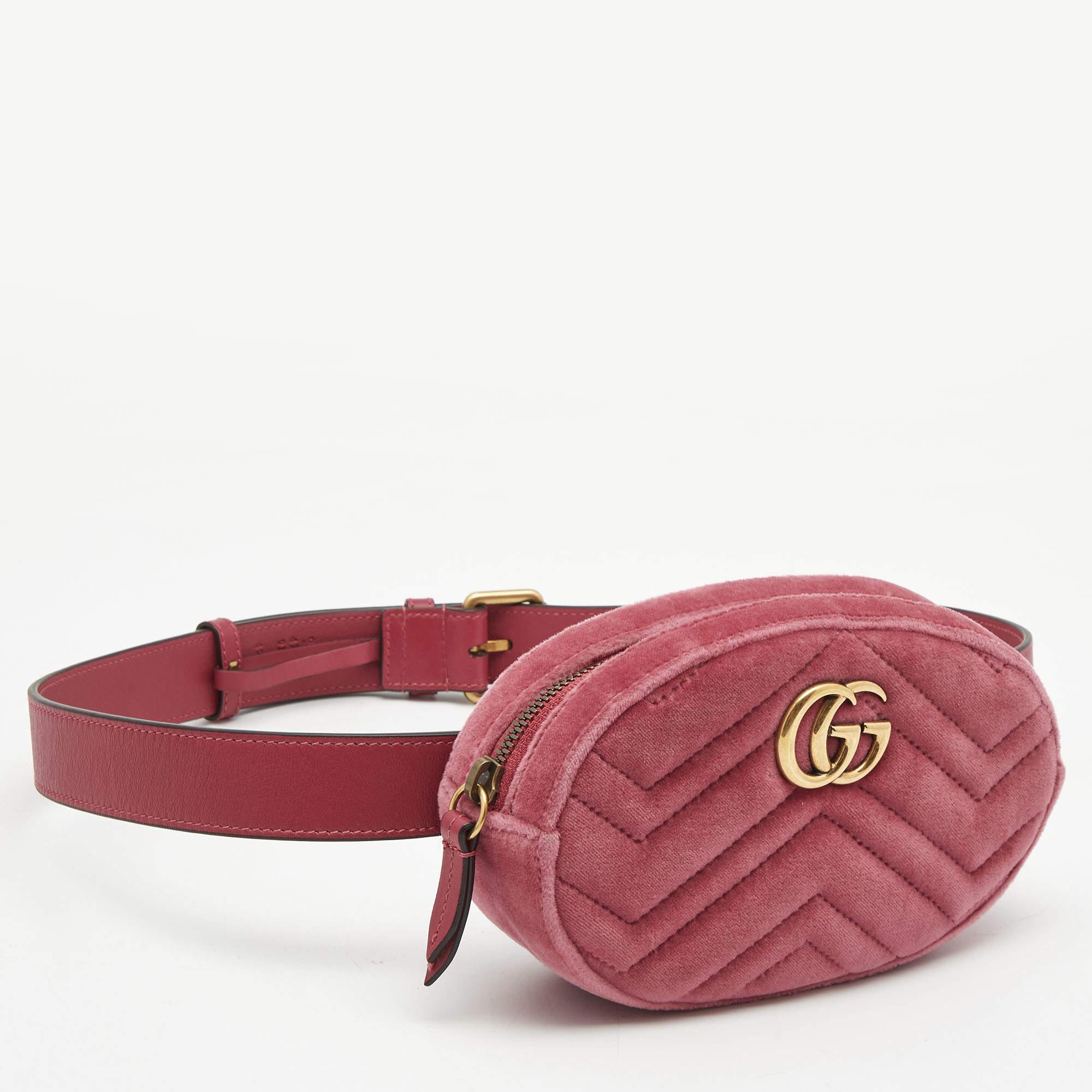 Gucci Fuchsia Matelassé Velvet GG Marmont Belt Bag 1