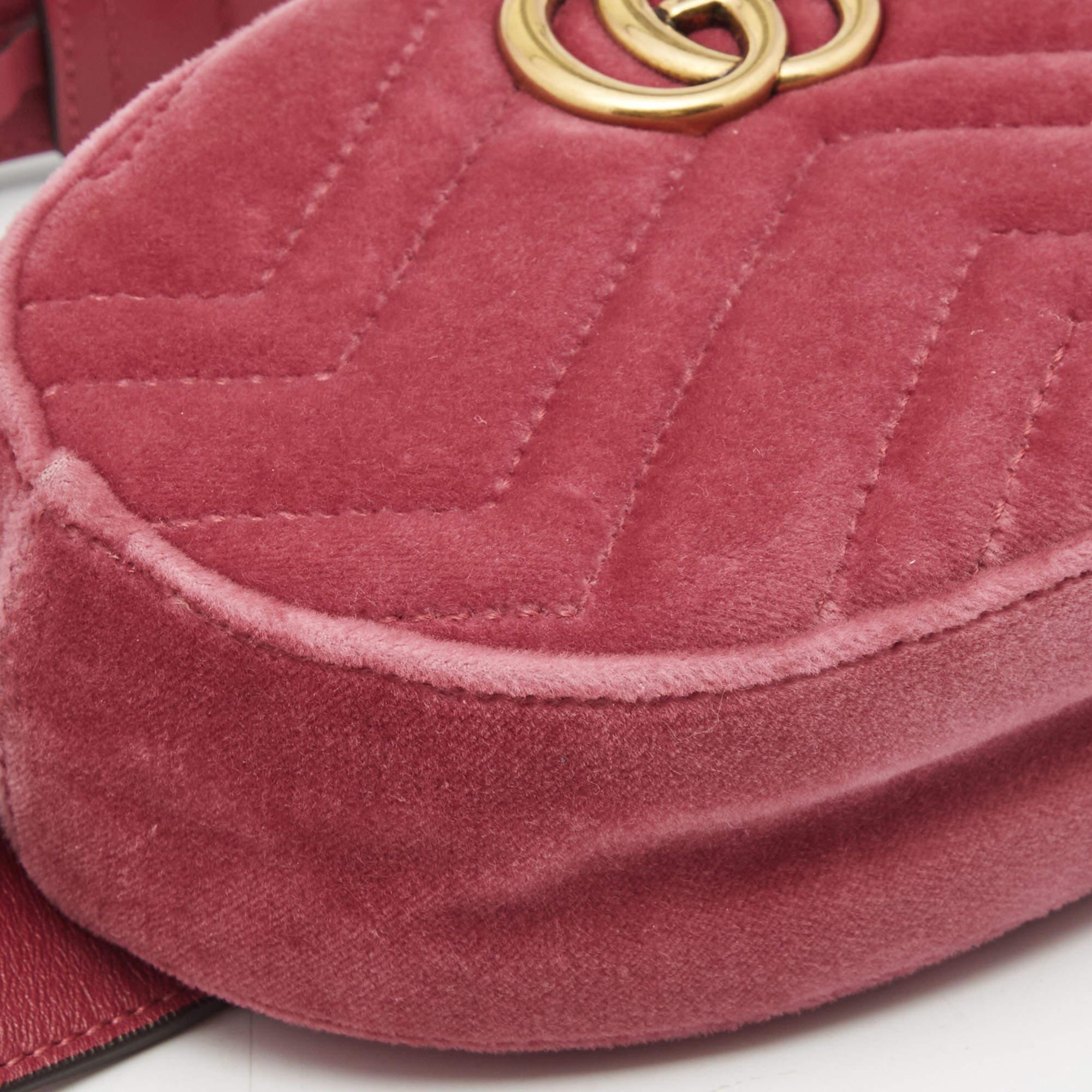 Gucci Fuchsia Matelassé Velvet GG Marmont Belt Bag 4