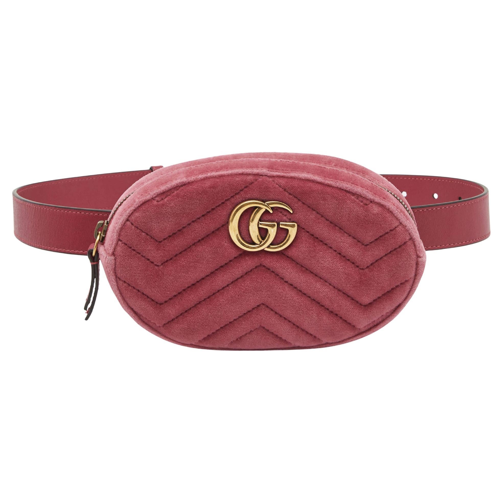 Gucci Fuchsia Matelassé Velvet GG Marmont Belt Bag