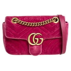 Gucci Fuchsia Matelasse Velvet Mini GG Marmont Shoulder Bag