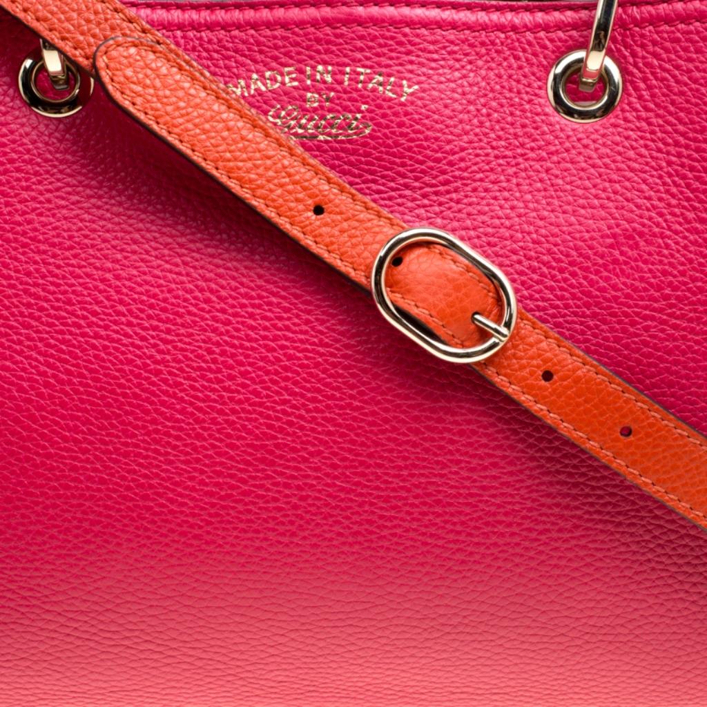 Gucci Fuchsia/Orange Leather Medium Exclusive Bamboo Shopper Top Handle Bag 5