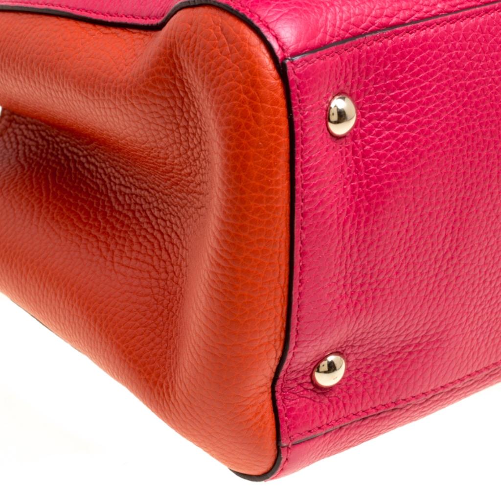 Gucci Fuchsia/Orange Leather Medium Exclusive Bamboo Shopper Top Handle Bag 6