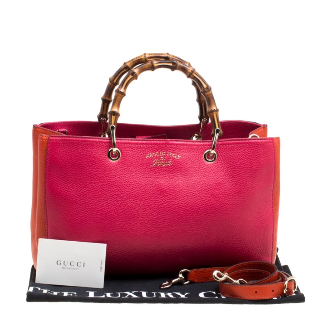 Gucci Fuchsia/Orange Leather Medium Exclusive Bamboo Shopper Top Handle Bag 7