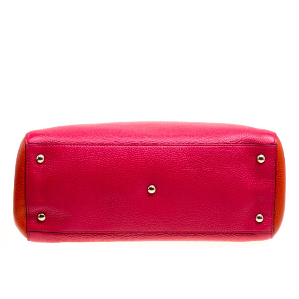 Women's Gucci Fuchsia/Orange Leather Medium Exclusive Bamboo Shopper Top Handle Bag