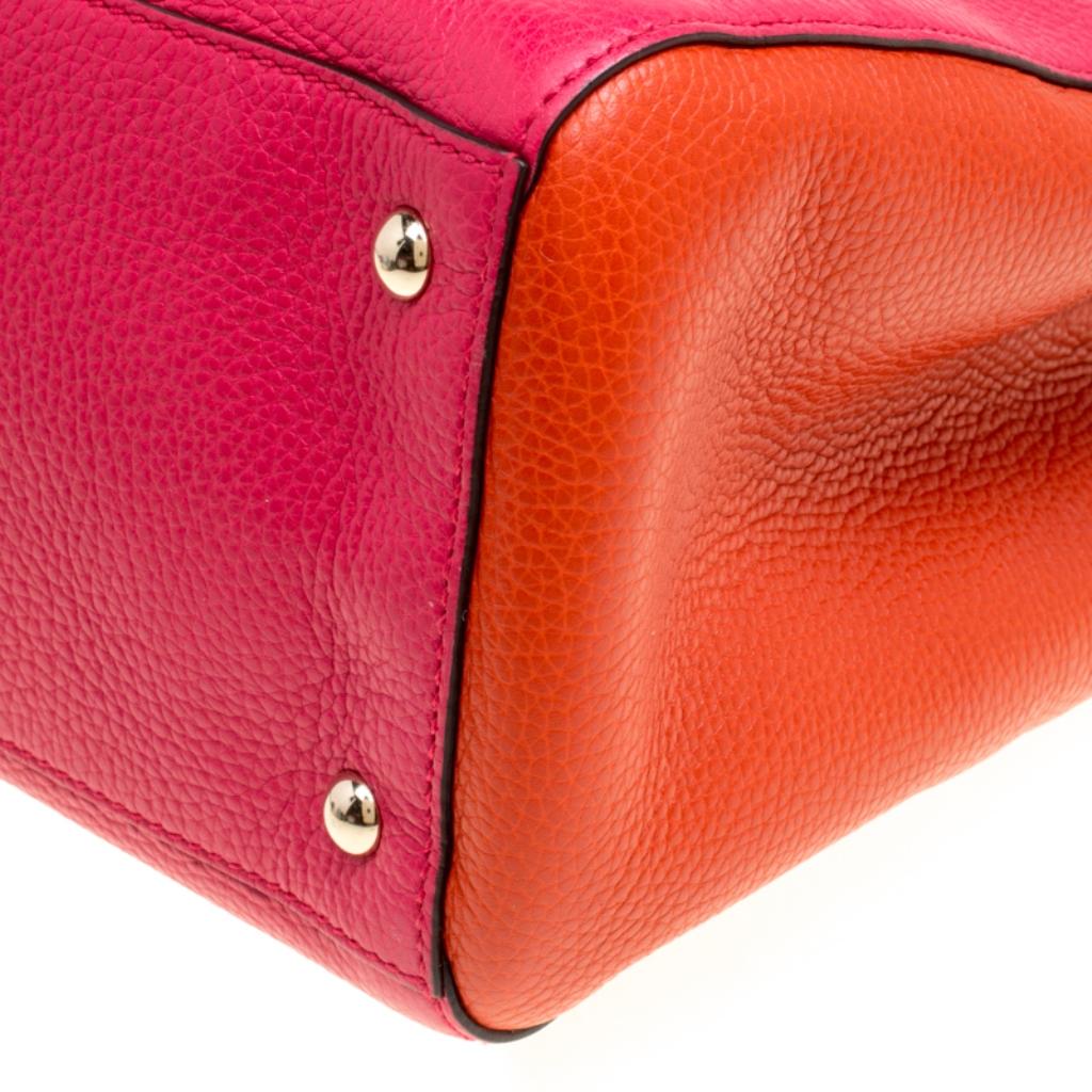 Gucci Fuchsia/Orange Leather Medium Exclusive Bamboo Shopper Top Handle Bag 1