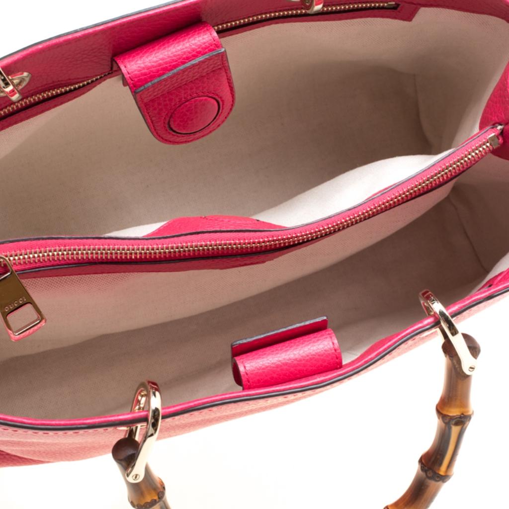 Gucci Fuchsia/Orange Leather Medium Exclusive Bamboo Shopper Top Handle Bag 3