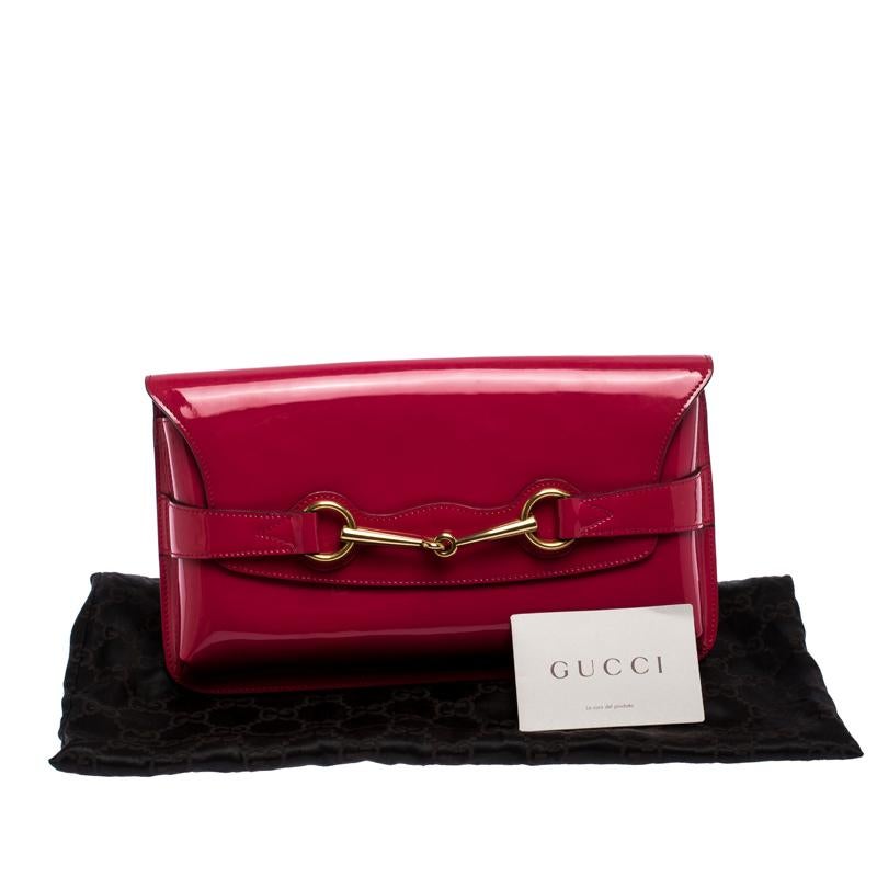 Gucci Fuchsia Patent Leather Horsebit Clutch 4