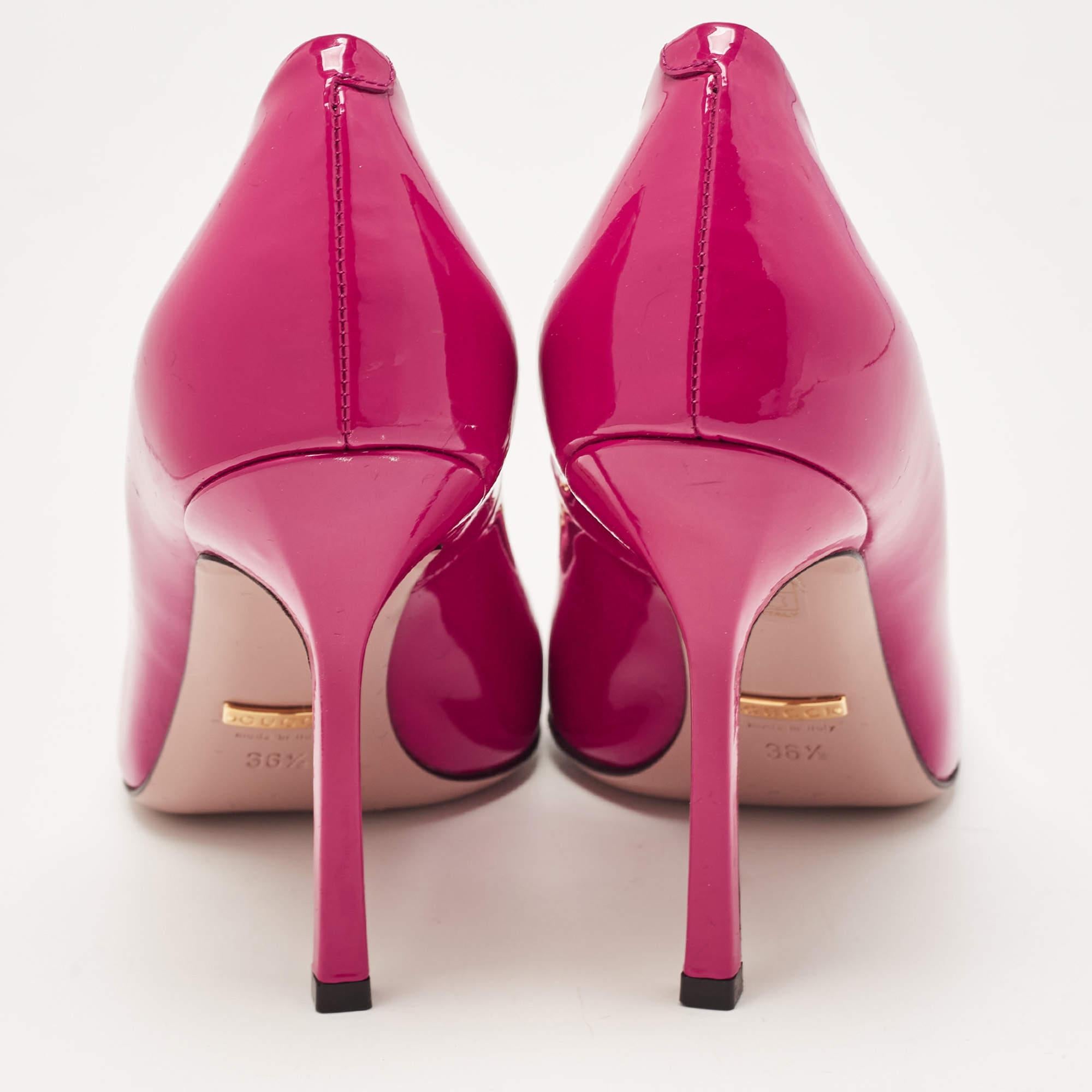 Women's Gucci Fuchsia Patent Leather Horsebit Square Toe Pumps Size 36.5