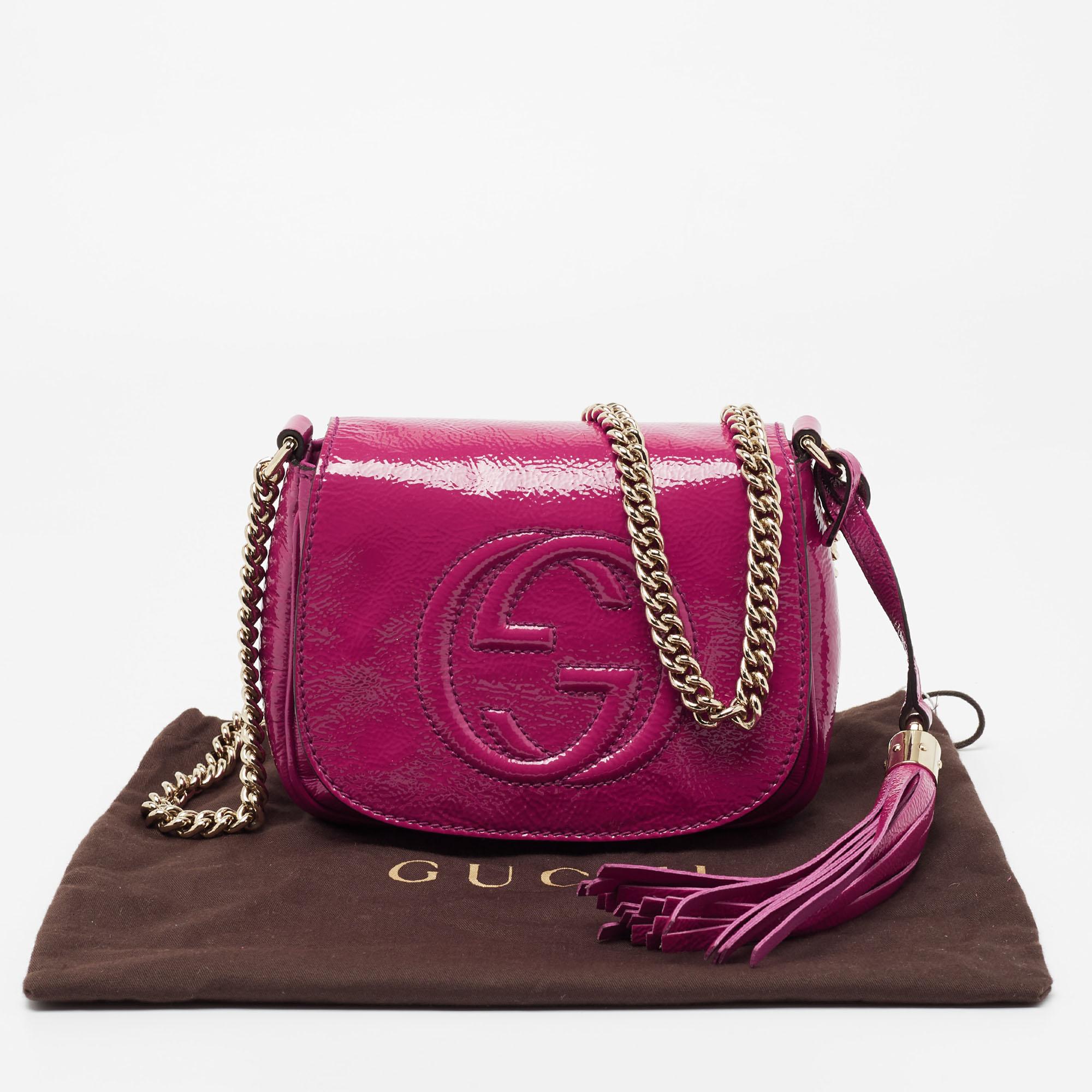 Gucci Fuchsia Patent Leather Soho Flap Chain Crossbody Bag 3