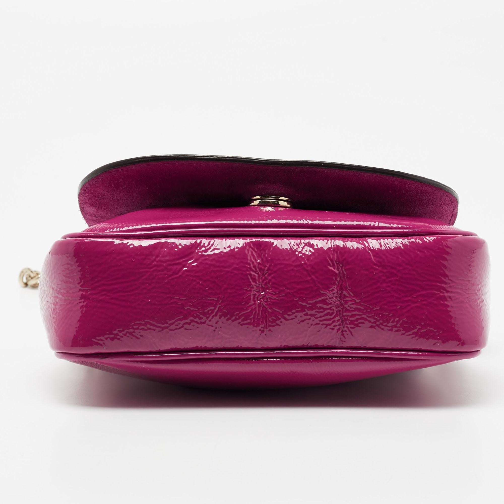 Pink Gucci Fuchsia Patent Leather Soho Flap Chain Crossbody Bag