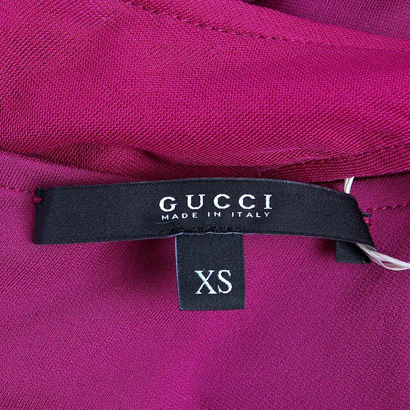 GUCCI fuchsia pink acetate BELTED Cocktail Dress XS In Excellent Condition In Zürich, CH
