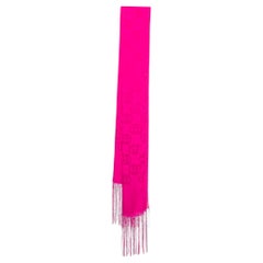 Gucci Fuchsia Pink GG Pattern Silk Fringed Stole