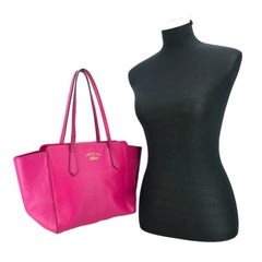 Gucci Fuchsia Pink Leather Medium Swing Tote Shoulder Bag