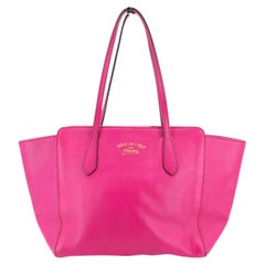 Gucci Fuchsia Pink Leather Medium Swing Tote Shoulder Bag