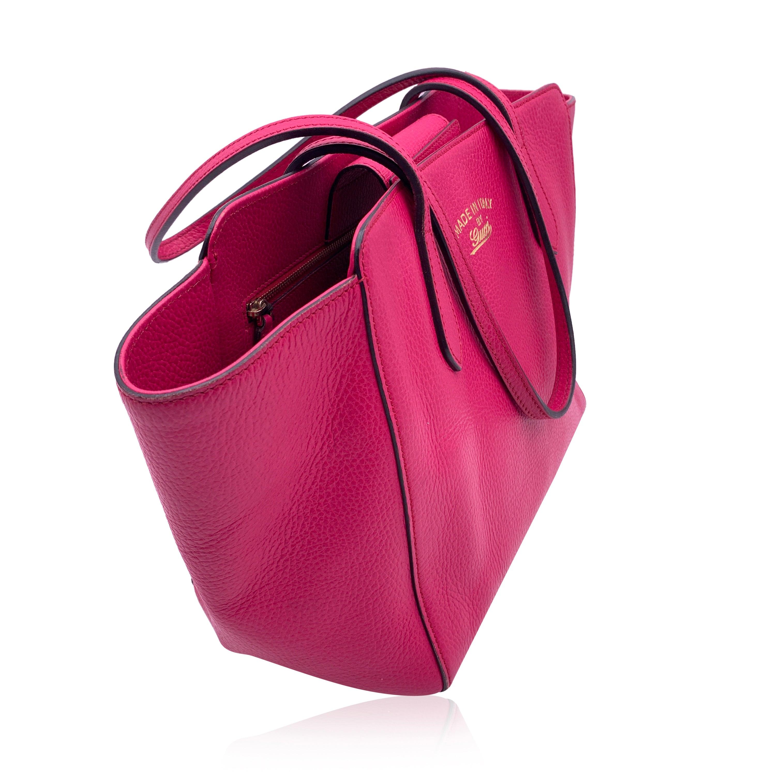 Women's Gucci Fuchsia Pink Leather Swing Medium Handbag Tote Bag For Sale
