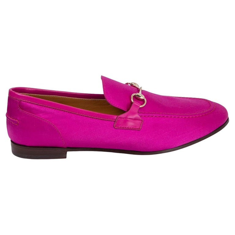 GUCCI fuchsia pink satin JORDAAN Loafers Flats Shoes 39.5 For Sale at  1stDibs