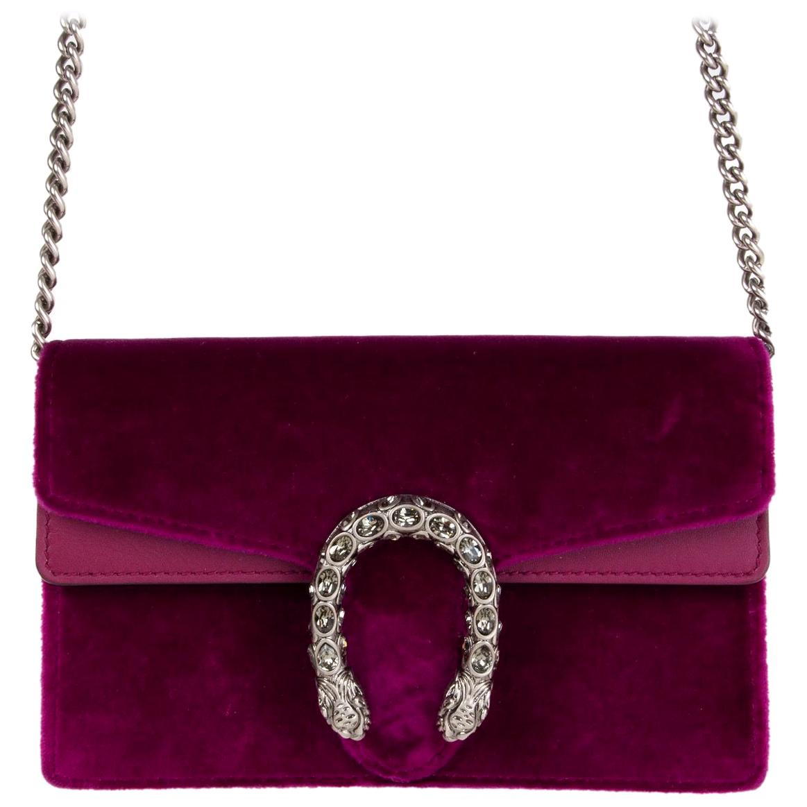 GUCCI fuchsia velvet DIONYSUS SUPER MINI Crossbody Shoulder Bag