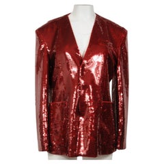 Gucci Fully Sequin Jacket Size IT 46 Small Slim Red Blazer Viscose Silk