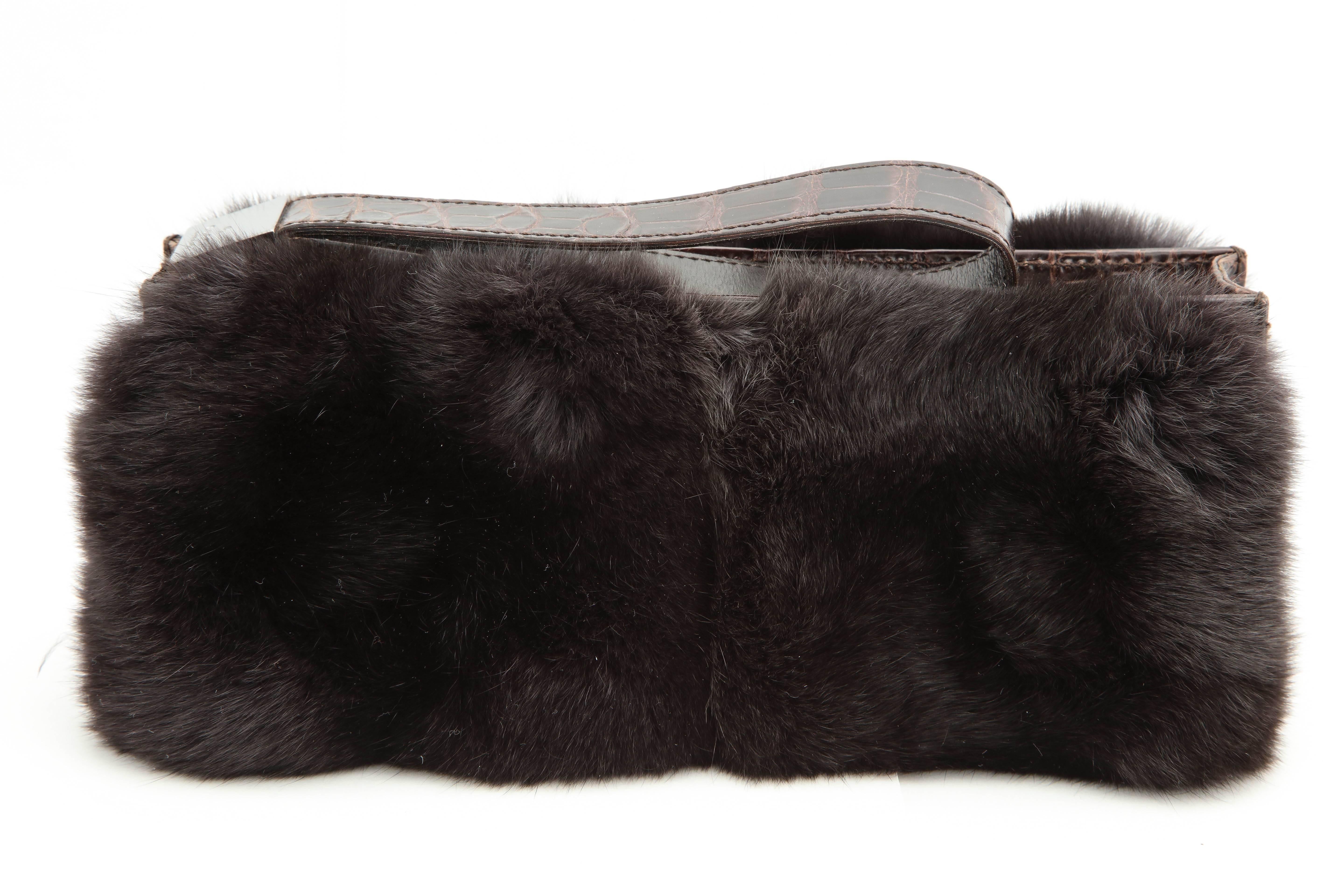 Black Gucci Fur and Crocodile Clutch Bag For Sale