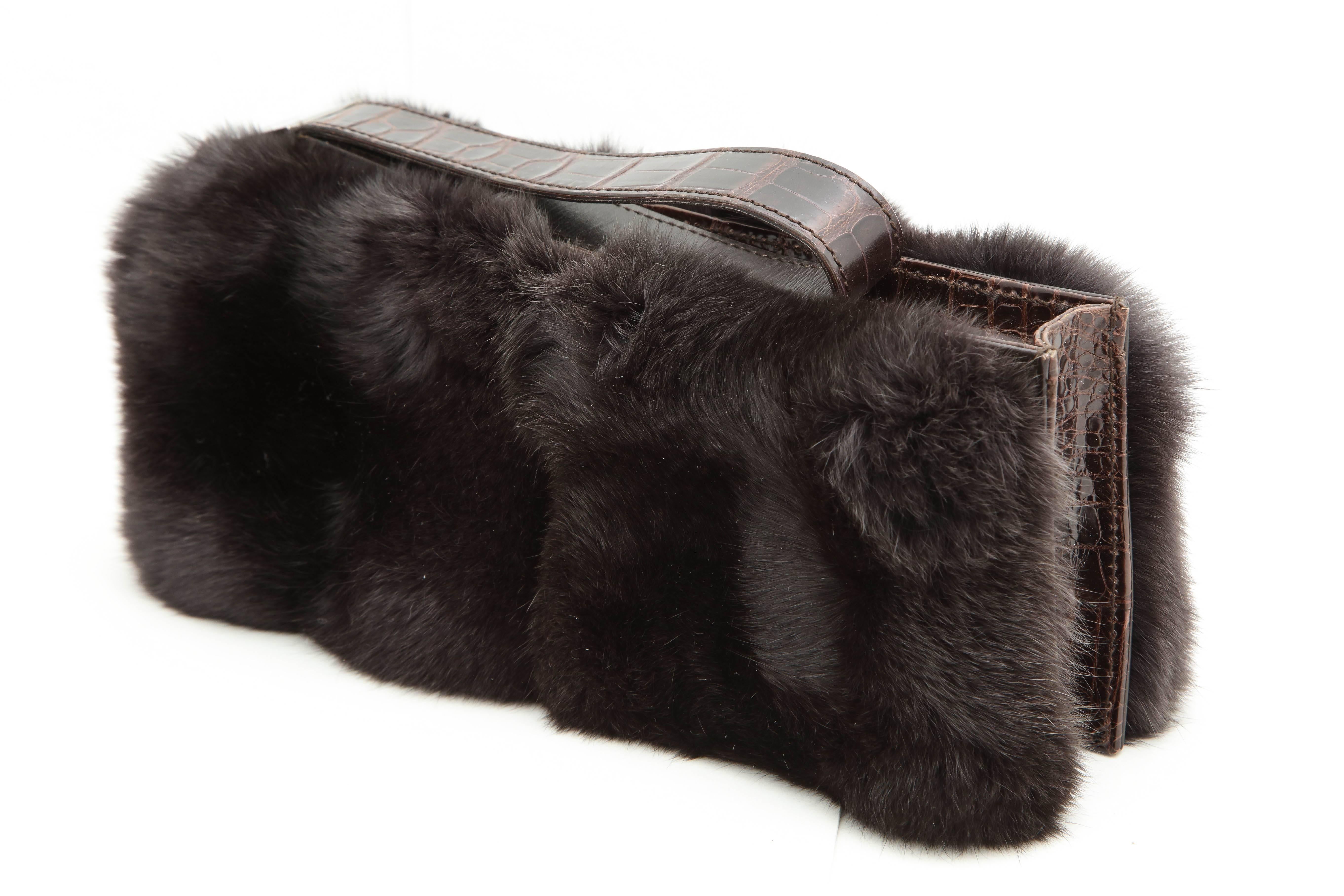 Women's Gucci Fur and Crocodile Clutch Bag For Sale