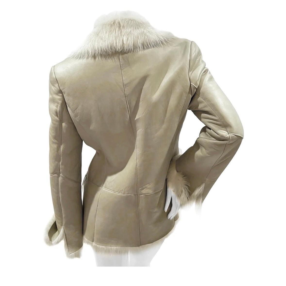 beige leather jacket with fur