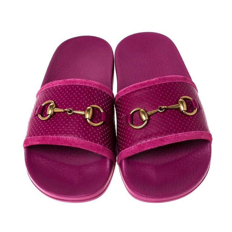 pink gucci fur slides