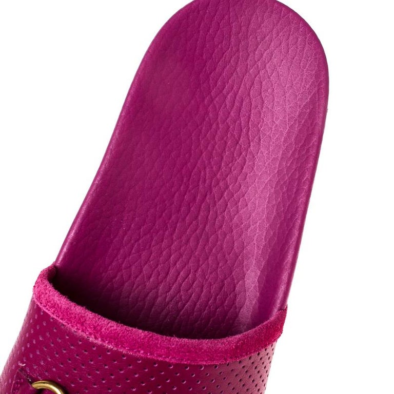 pink gucci fur slides