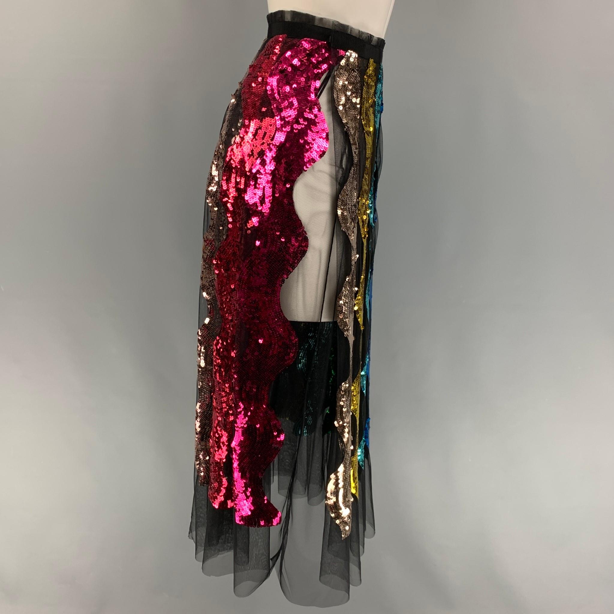 GUCCI FW 16 skirt comes in a multi-color tulle silk / elastane with a sequin embroidered snake print design, maxi style, and a side button & zipper closure. 

Excellent Pre-Owned Condition.
Marked: 40

Measurements:

Waist: 26 in.
Hip: 34