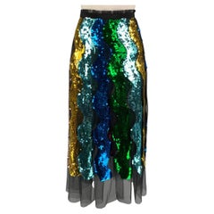 GUCCI FW 16 Size 4 Multi-Color Snake Sequin Maxi Tulle Skirt