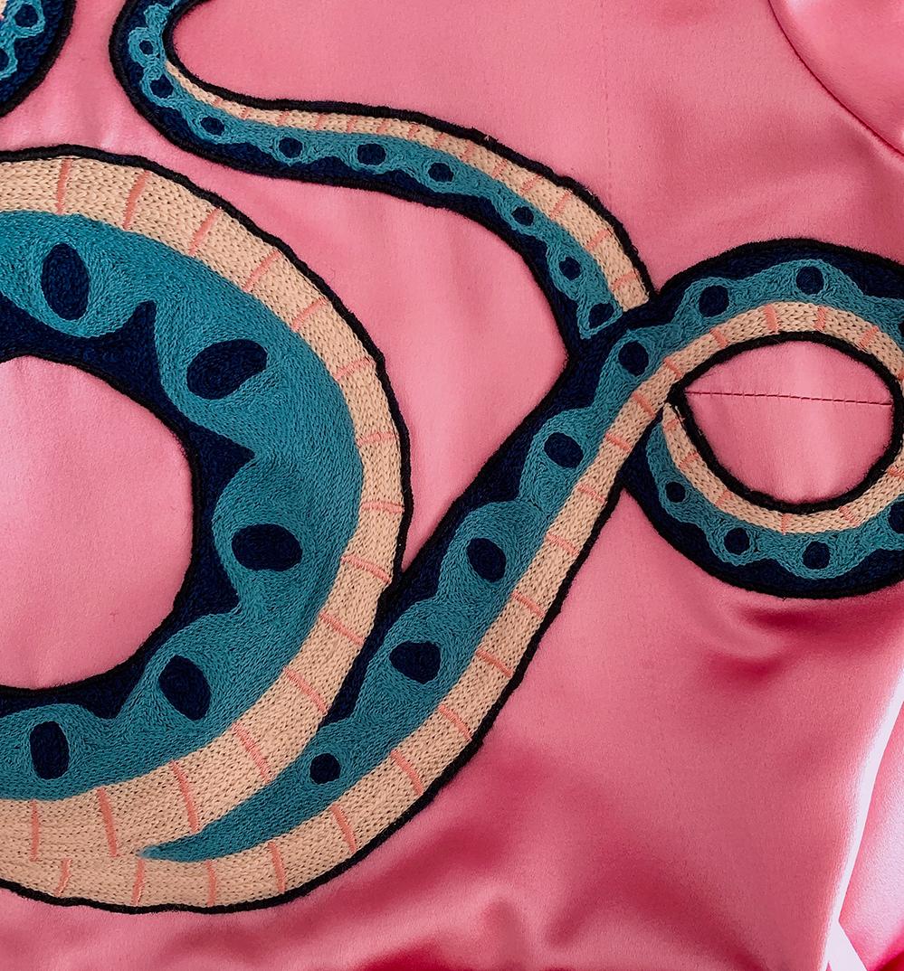 GUCCI FW 2016 Silk Dress Snake Embroidery ACDC Runway Rare Pink 3