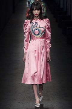 GUCCI FW 2016 Silk Dress Snake Embroidery ACDC Runway Rare Pink