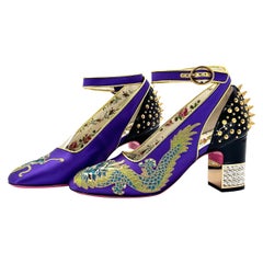 Gucci FW 2017 Caspar Dragon Embroidered Spike Embellished Mary Jane Pumps 37
